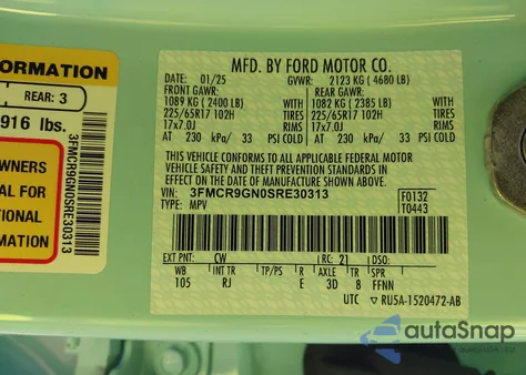 2025 Ford Bronco Sport Heritage z USA, uszkodzony, nr VIN 3FMCR9GN0SRE30313